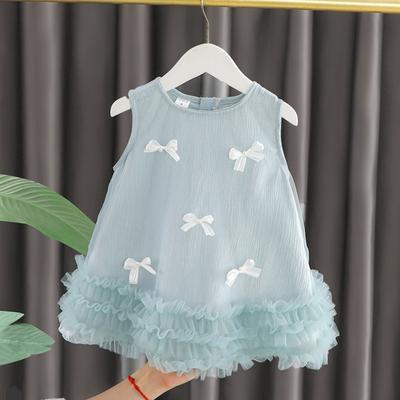 Children's Summer Sleeveless Dress Baby Girl Bow Tulle Fashion Dress Fit 0-6 Years  Baby Girl Birthday Party Dress