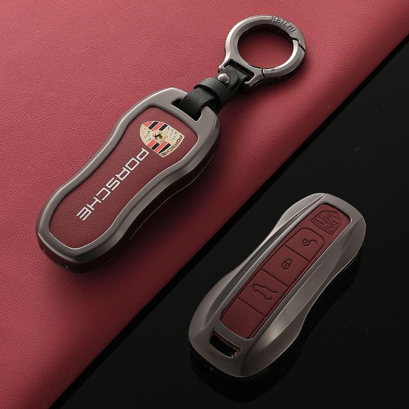 Zinklegierung Leder Auto Schlüsselanhänger Hülle für Porsche Macan Cayenne 718 Paramera Taycan 911 992 Schlüsselanhänger Schutzschale Zubehör