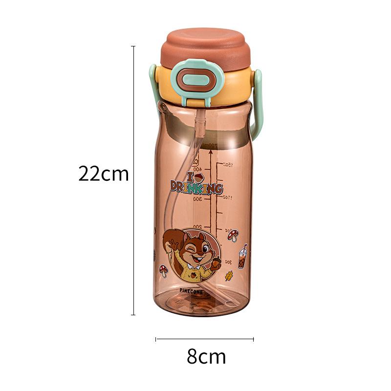 Water bottle new cartoon straw cup with buckle portable handle plastic cup student school cup wholesale