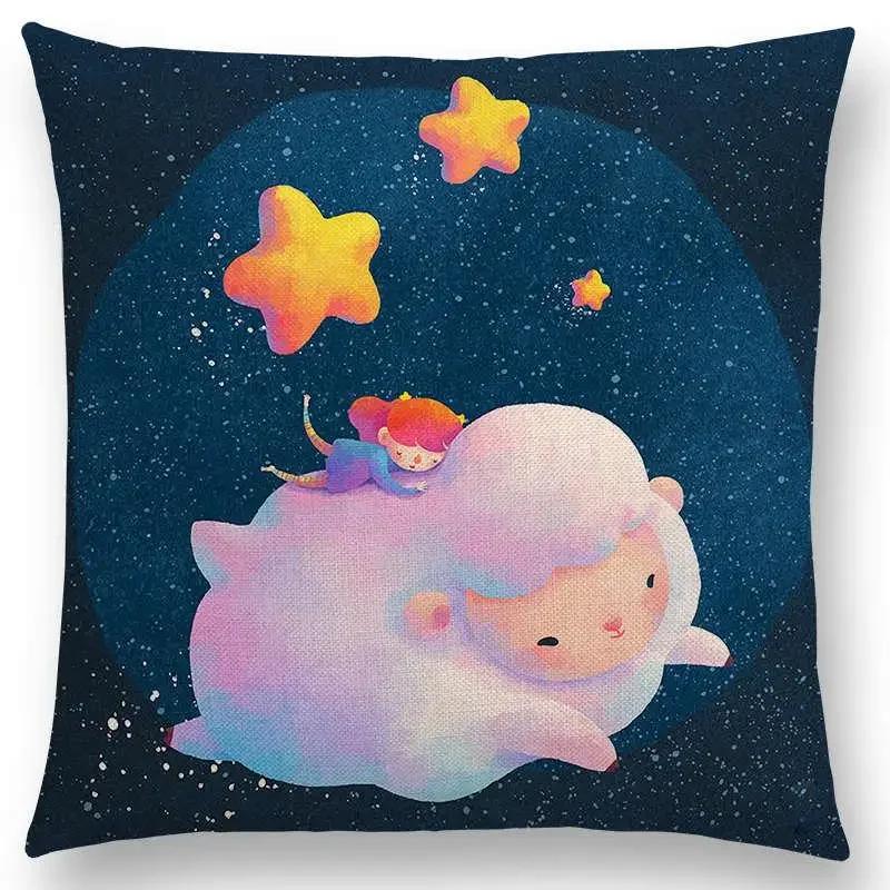 

Милый мультяшный животный котенок фантазийный лось красивая девушка лес сияющая звезда наволочка диванная подушка 66x66cm
