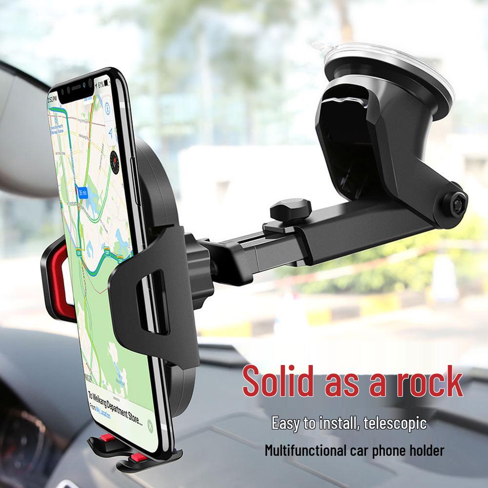 Telescopic Car Phone Holder with Dashboard Suction Cup and Stable Clip