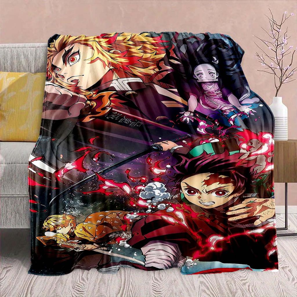 Flanelová deka z anime Demon Slayer - Měkká teplá ideální na pohovku, postel, kempování, cestování, do kanceláře, domácí dekorace -QJY