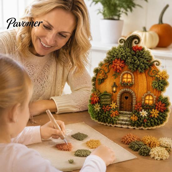 Miniature Village Making Set 3D House Theme Fabric Punch Needle Kit for Beginners & Adults, Complete DIY Healing Handmade Hobby Embroidery Kit,