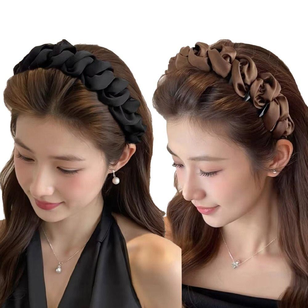 Anti-Slip Teeth Wrapping Ribbon Headband Ruched Texture Satin Headband Makeup Styling
