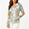 Women's Fashion Zip Up Hooded Long Sleeve Jacket With Tie- Print & Pockets