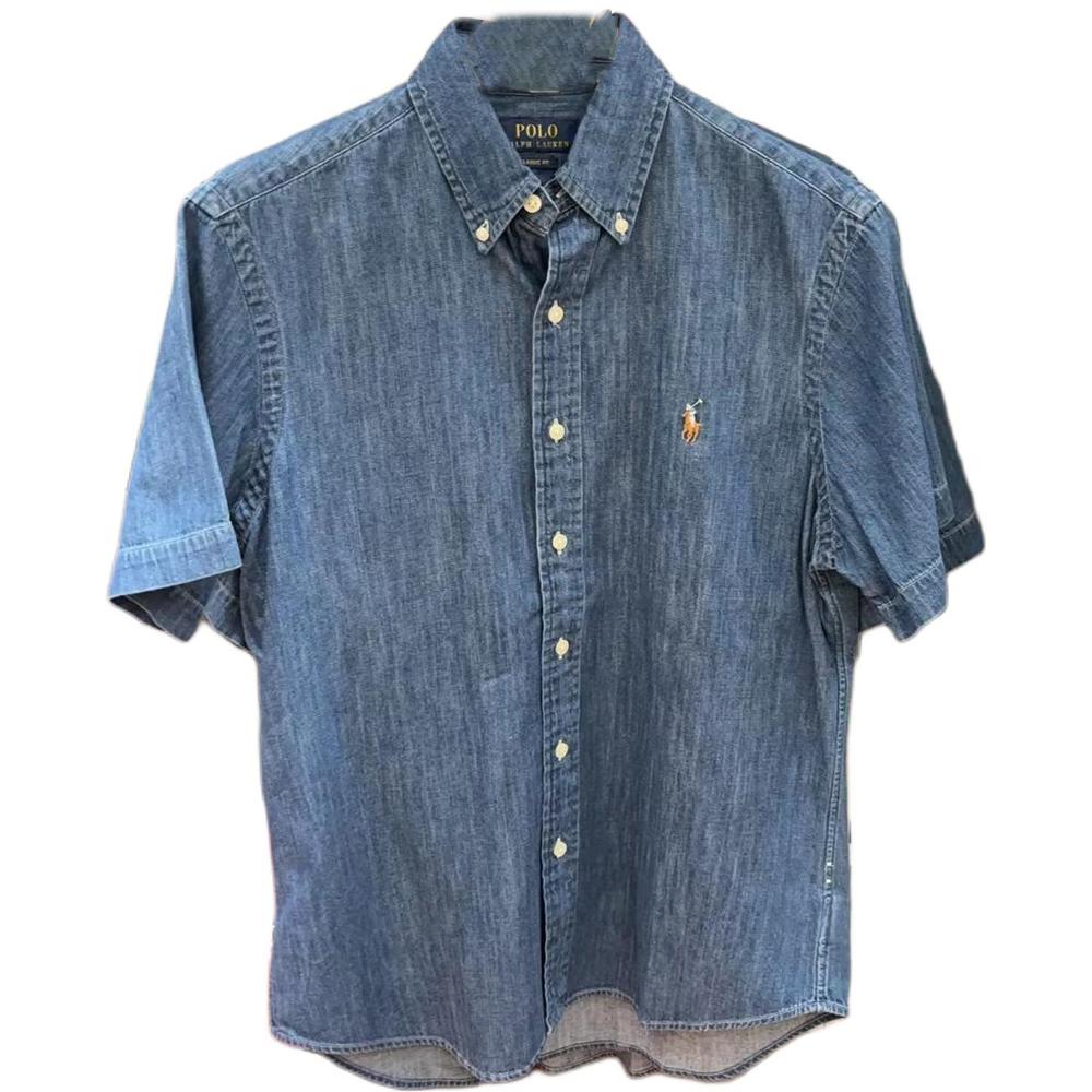 

Polo Ralph Lauren Однотонная рубашка-поло с вышивкой логотипа, джинсовая рубашка с коротким рукавом, мужская, синяя 710945519-002 M