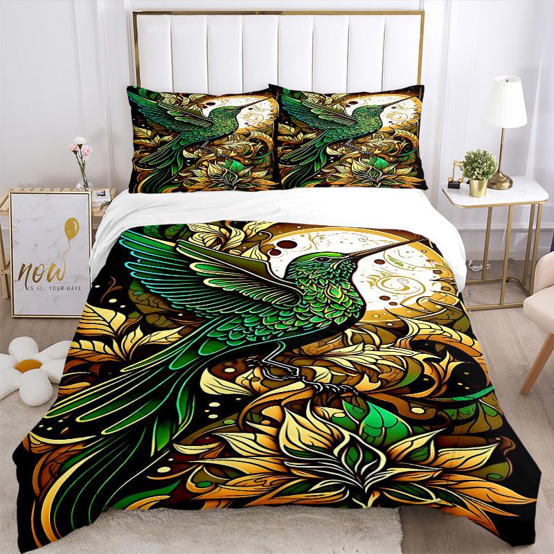 3pcs Hummingbird Floral Soft Comfortable Bedding set, For Bedroom, Guest Room And Dorm, All Season Use, High-Definition Printing, Machine Washable 172