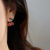 New Sweet Red Zircon Cherry Leaf Stud Earrings Women Piercing Jewelry For Girls Fashion Crystal Dangle Party Birthday Wedding Gift