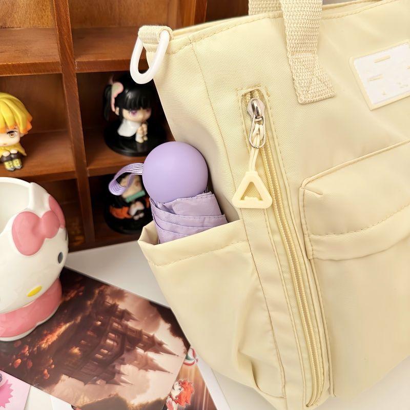 Cream Commuting Crossbody Tote Bag - Large Capacity, Versatile, One-Shoulder Handbag for Students