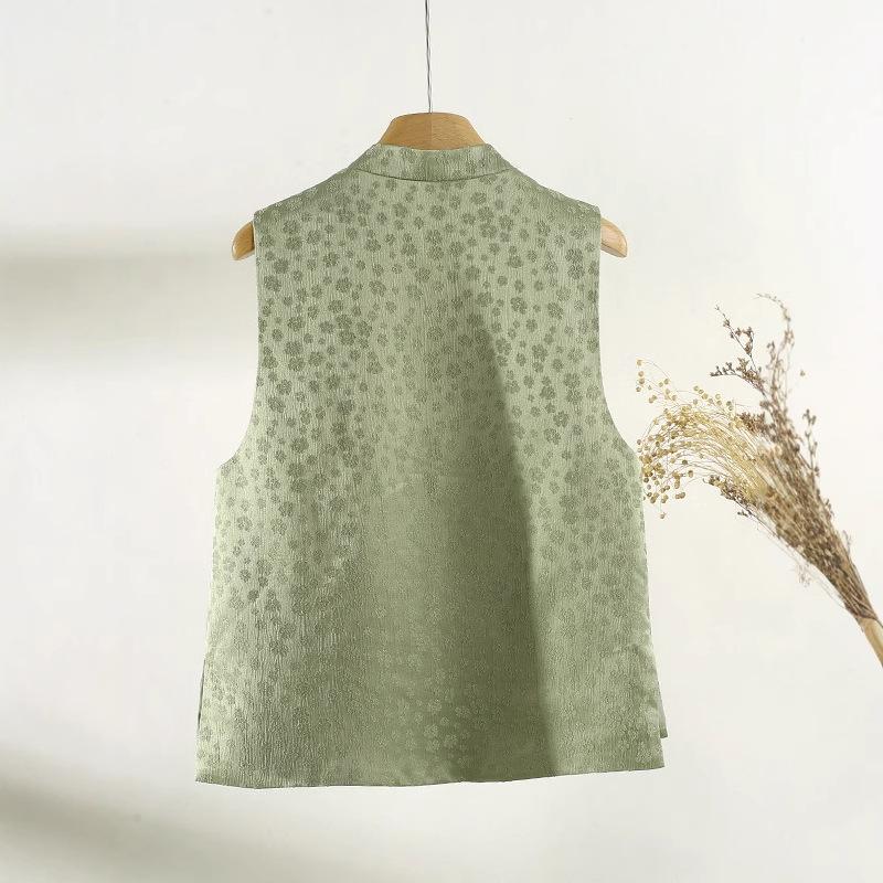 Retro Buckle Green Vest Female 2025 Jacquard Mori Zen Improvement