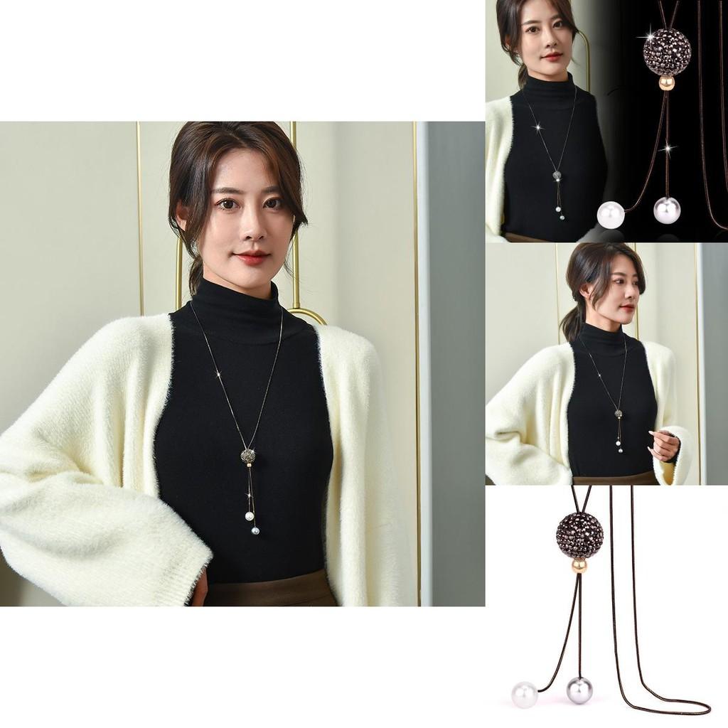Unique Long Style Womens Sweater Necklace With Eye-catching Diamond Ball Design