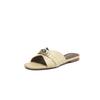 Krazing Pot Cow Skin Mules Summer Size 42 Low Heels Luxury Shoes Metal Decoration Women Superstar Women Peep Toe Slip on Sandals