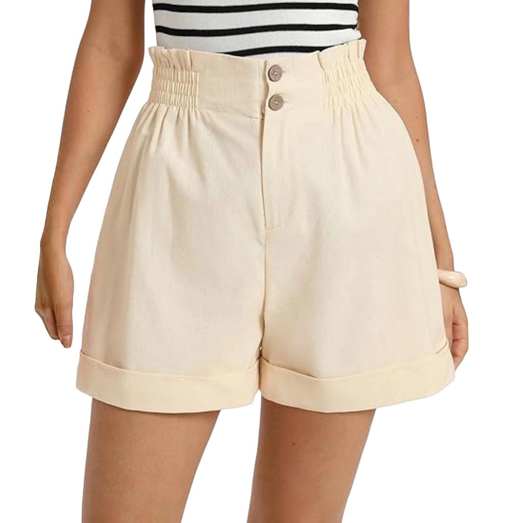 Womens Pants High Waist Shorts with Elastic Waistband and Button Closure Pants for Women Casual Loose Fit Shorts for Summer