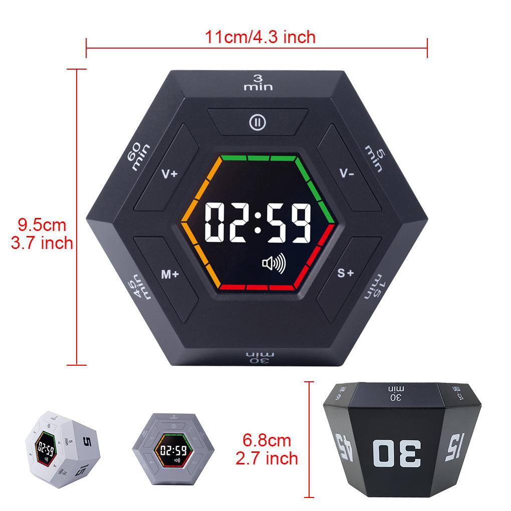 Sechseckiger Visueller Flip Elektronischer Timer Würfel LED Digitalanzeige Magnetischer Küchen-Timer Kinder Lern Lese Zeitmesswerkzeug