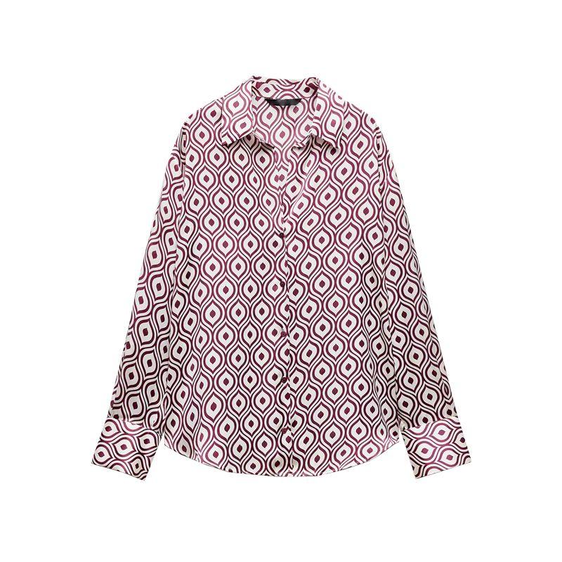 

Spring New Women s Clothing Commute Style Geometric Figure Print Silk Satin Texture Long Sleeves Shirt 2074888 Nude L
