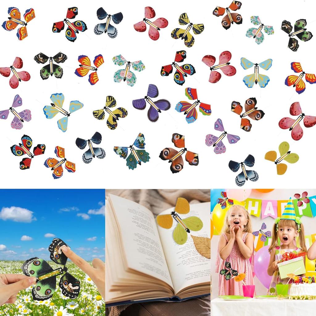 40 Pcs Magic Flying Butterfly, Fairy Flying Toys Rubber Band Powered Wind Up Flying Butterfly Flying Butterfly Cards Butterfly Toy for Book Card