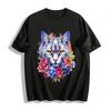 Vintage Watercolor Floral Cat Print Casual Top Pure Cotton T-shirt