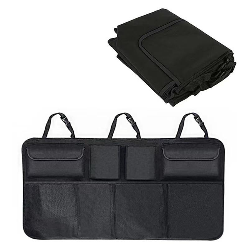 Waterproof Oxford Cloth Rear Seat Back Storage Bag with 4 Pockets Multiple Functional Auto Trunk Organizer for Car Interior