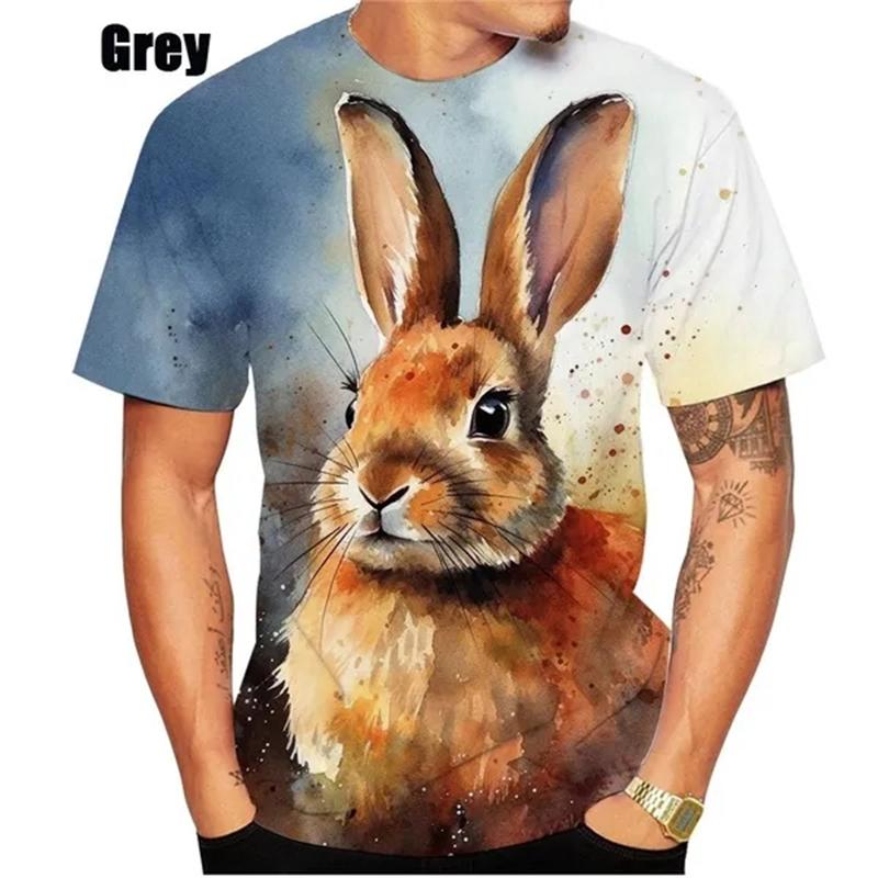 Cute Animal Rabbit Pattern T Shirt For Men Flower 3D Printed Tees Summer Casual Round Neck
