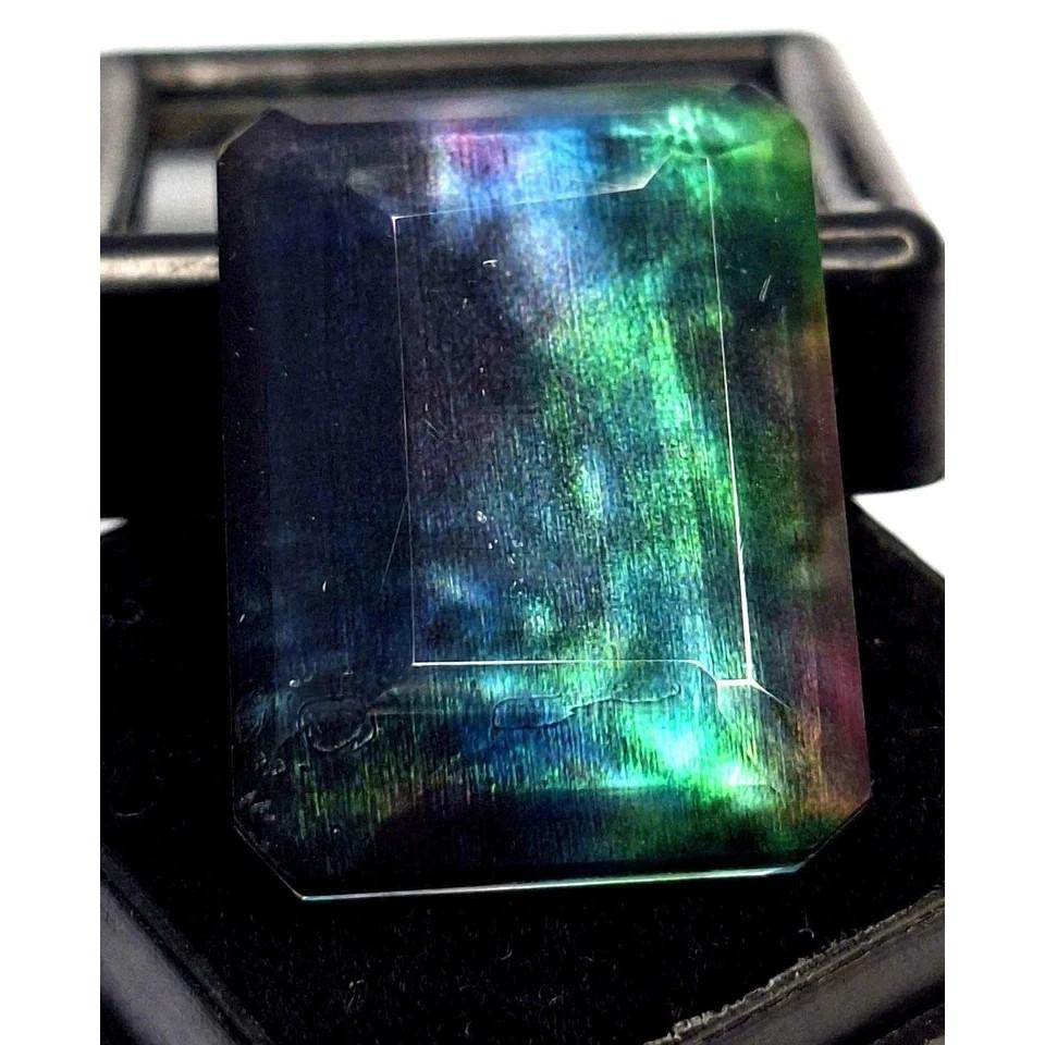 Emerald Cut Natural Ammolite Doublet Opal-Like 28-30 Ct Beautiful Gemstone