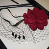 Red Fabric Flower Hair Clips for Women Sweet Petal Long Tassel Barrettes Duckbill Clip Hairpins Summer Holiday Hair Accessories