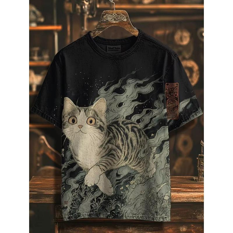 Summer Men's Kitten 3D Printed Crew Neck T-Shirt