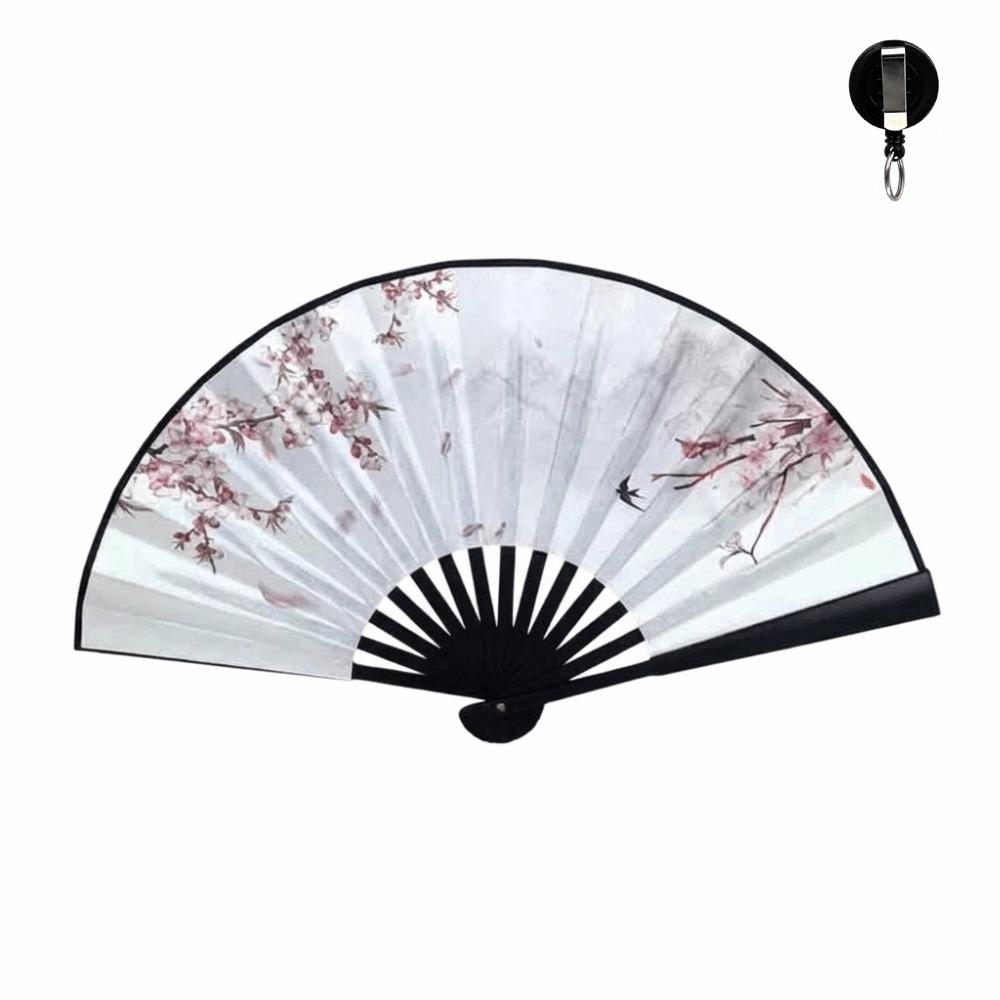 Portable Chinese Folding Fan Retractable Cord Ancient Style Hand Fan Home Ornament