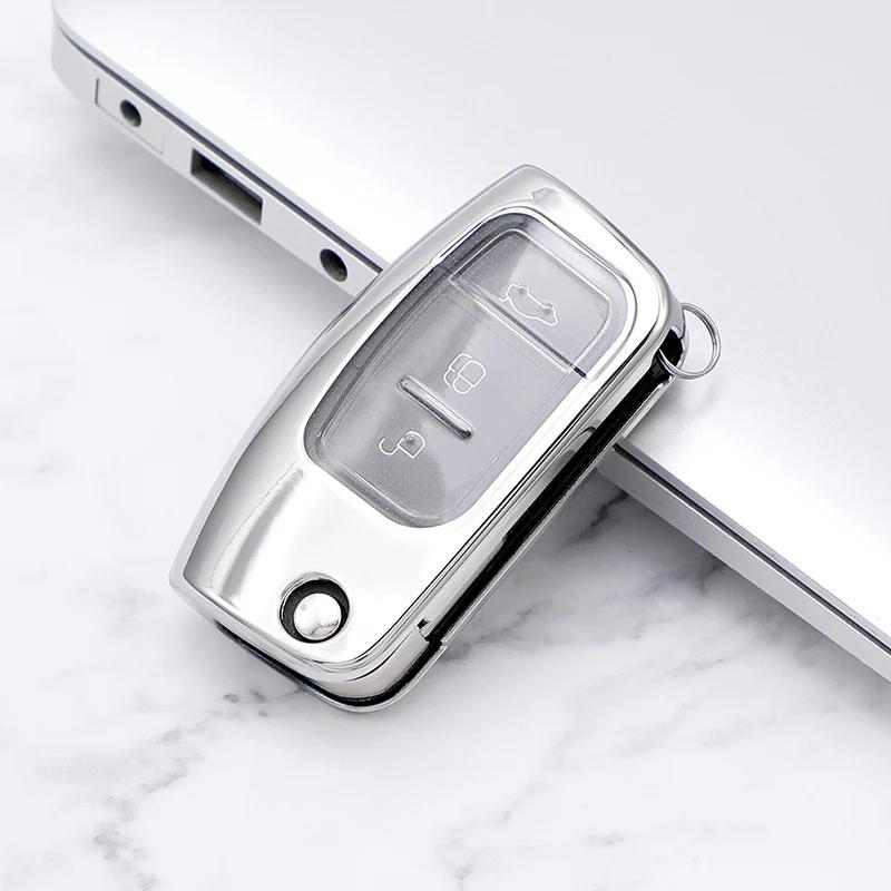 

TPU Car Folding Flip Key Case Cover Keychain for Ford Fiesta Focus 2 Falcon Ecosport Escape Kuga Galaxy B-Max C-Max Protector срібний