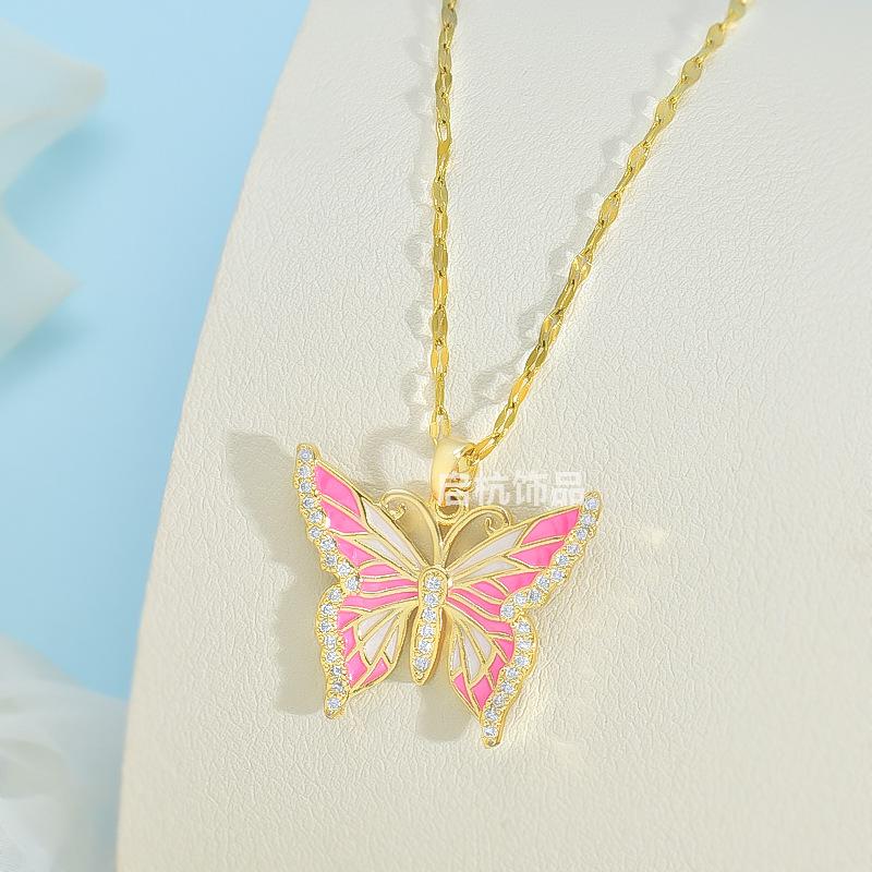 Butterfly Necklace Women'S Design Trend Painted Pendant Collarbone Chain