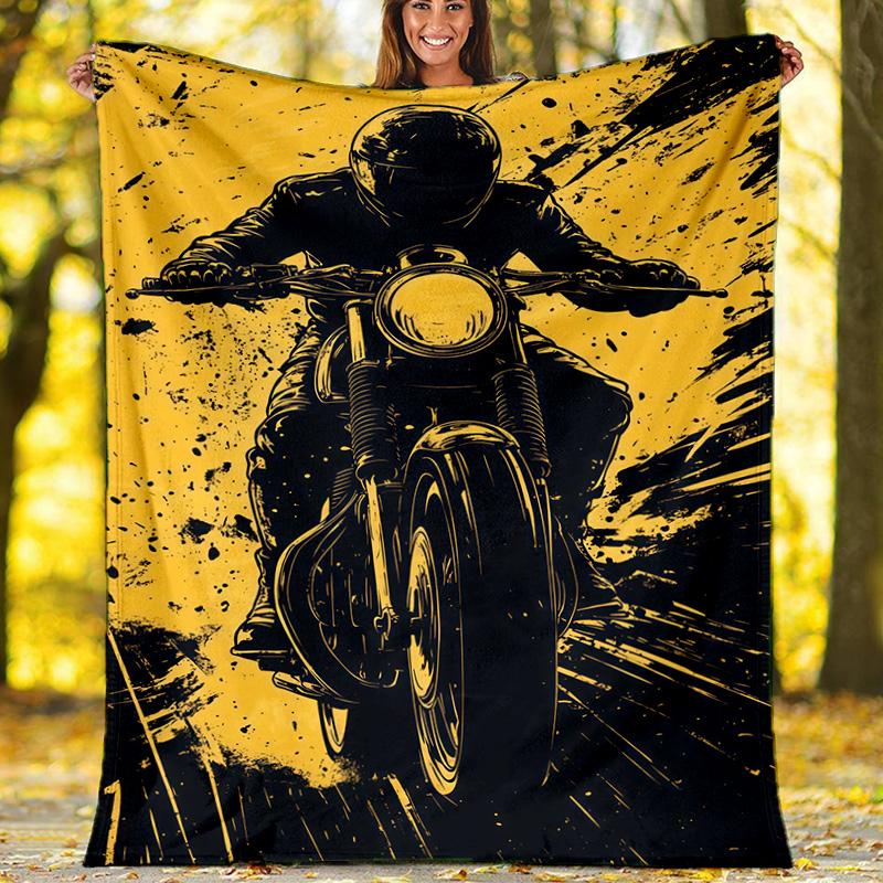 Motorcycle Graffiti Fleece Printed Flannel Blanket, Warm Soft Throw Sofa Bed Blanket 80cm x 120cm