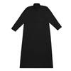 Men's Muslim robe solid color long sleeve POLO neck pocket loose Muslim robe