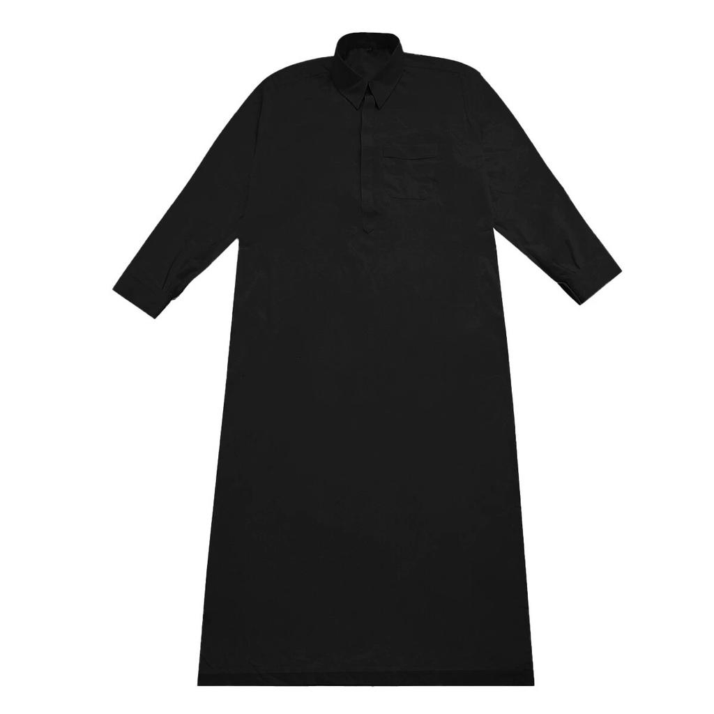 Men's Muslim Robe Solid Color Long Sleeve POLO Neck Pocket Loose Muslim Robe