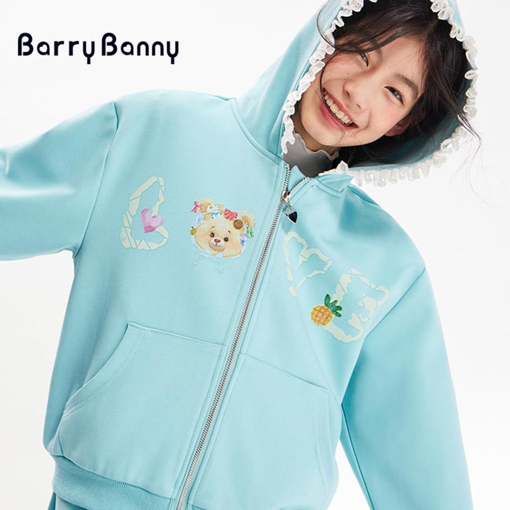 Barry Banny Outerwear for Cotton Blend Hooded Cold Weather Cute Bear Lace Heart Suitable for Elementary and Middle School and Size 160cm Kids' Hoodie,