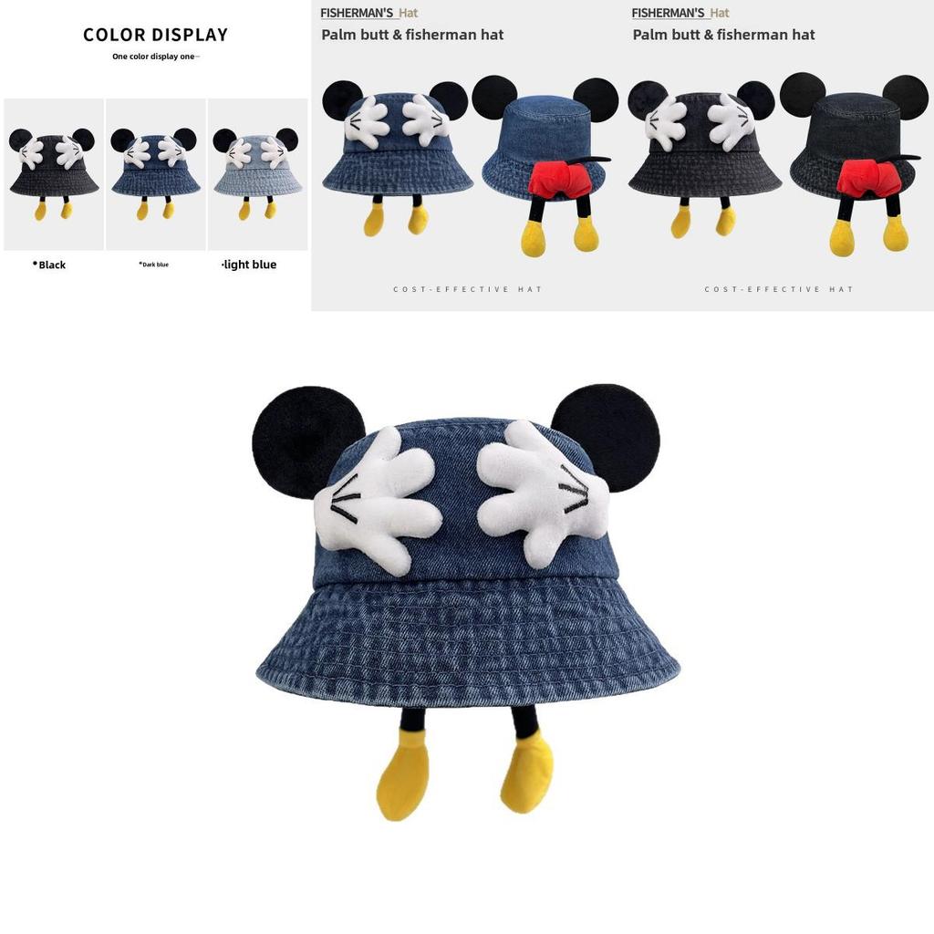 Mickey Mouse Denim Bucket Hat With Breathable Uv Protection For Summer Fashion Accessories