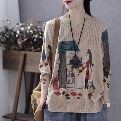 Herfst Literaire Print Losse Brei Vrouwen Trui Kleding Vintage Pullover Truien