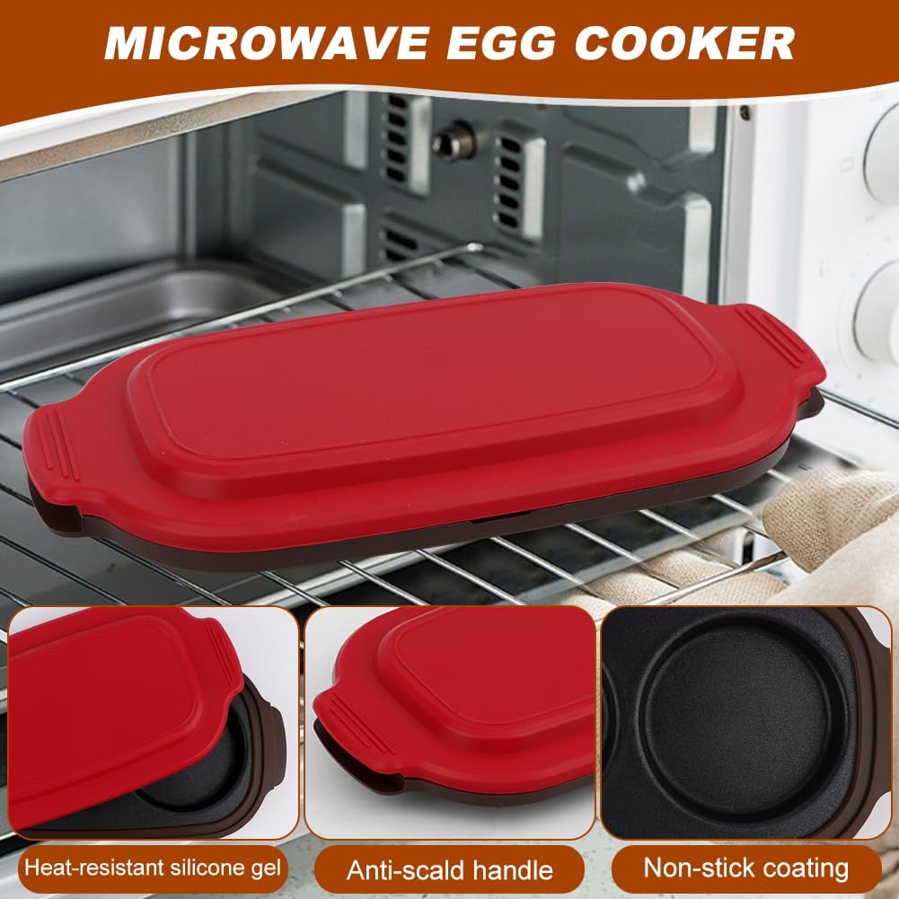 Microwave Egg Cooker & Poacher, Dual Cavity Non-Stick Egg Maker for 2 Eggs Breakfast Sandwich, Muff and Mini Omelets, Includes Spatula & Oil Brush