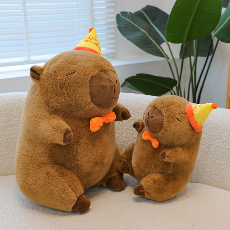 Capybara Birthday Cap Plush Toy Cute Animal Doll Room Decoration Gift Holiday