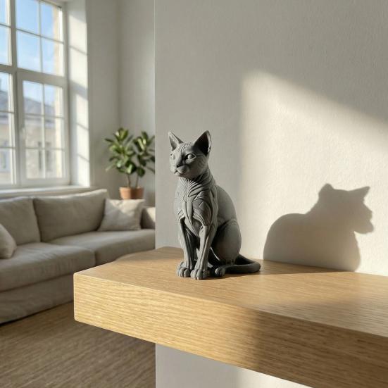 3D Printed Cat Figurine Mysterious Black Cat Statue Collectible Animal Sculpture for Home Office Desk Decor Gifts for Cat Lovers