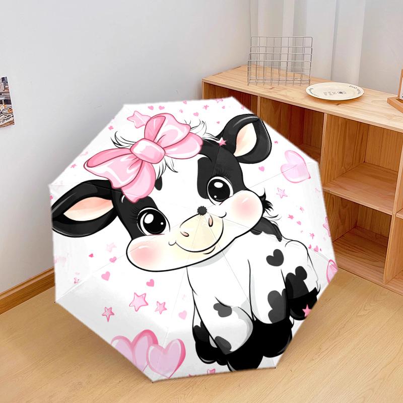 1 PC Automatic Folding Umbrella - Cute Cow Pattern, Portable & Foldable Design with 8 Ribs, Christmas Birthday Gifts