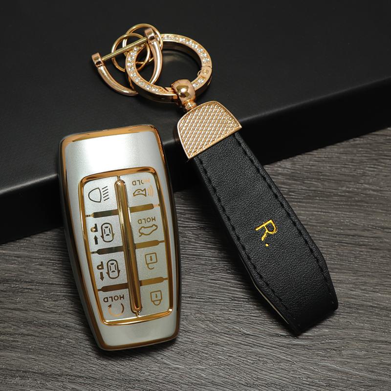 Quicksand TPU Car For Hyundai Genesis GV70 GV80 GV90 2020 2021 2022 Key Case Cover Shell Fob Holder Ring Protector Keychain