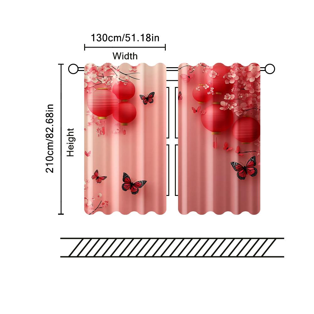 2 Pcs, Filtering Curtains (excluding Rods, Non-movable, Without Batteries) A China New Year for Use In Bedrooms and Living Rooms