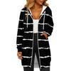 Women's Fashionable Striped Printed Long Sleeved Drawstring Hooded Zipper Pocket Long Casual Sweatshirt Jacket