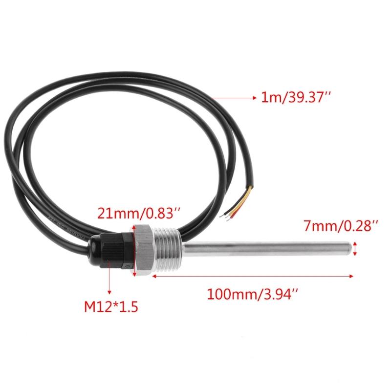 DS18B20 Digital Temperature Sensor G1/2\" Thread Probe DIA=7mm 3-core Wire SUS304 Drop Ship