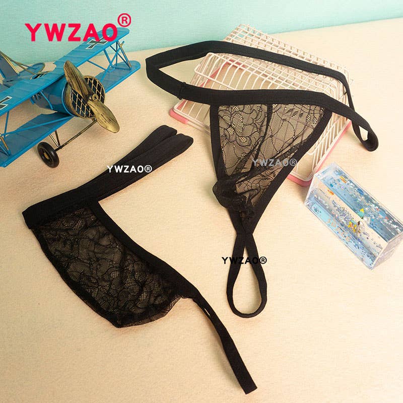 YWZAO Tapón Anal Insertable Ropa Interior Masculina Tanga Encaje Negro N12