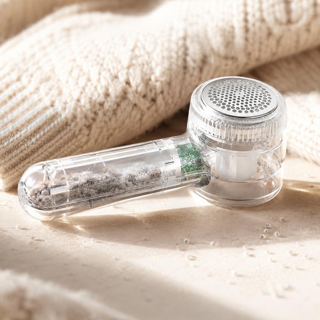 Portable Rechargeable Fabric Lint Remover with Six-Blade Design Handheld Clothes Fuzz Shaver for Home Use and Travel