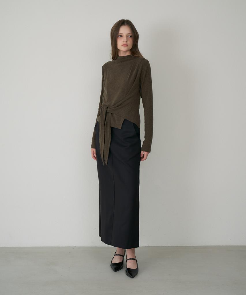 DEHEVE Wool Mock-Neck Wrap Long Sleeve [Khaki]