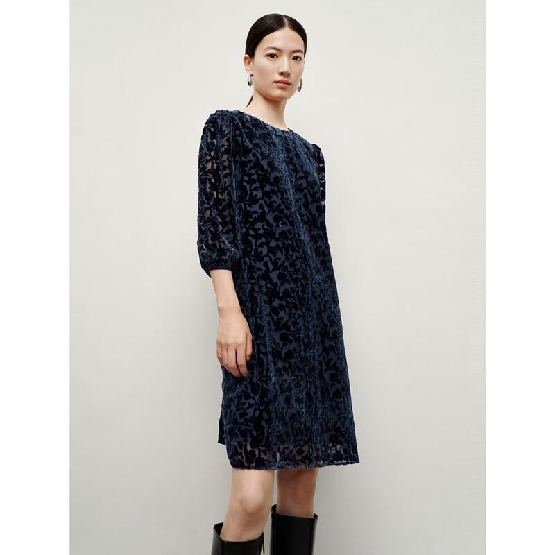 Juzhi AnnaCo Elegant Retro Velvet Burnout Puff Sleeve Dress