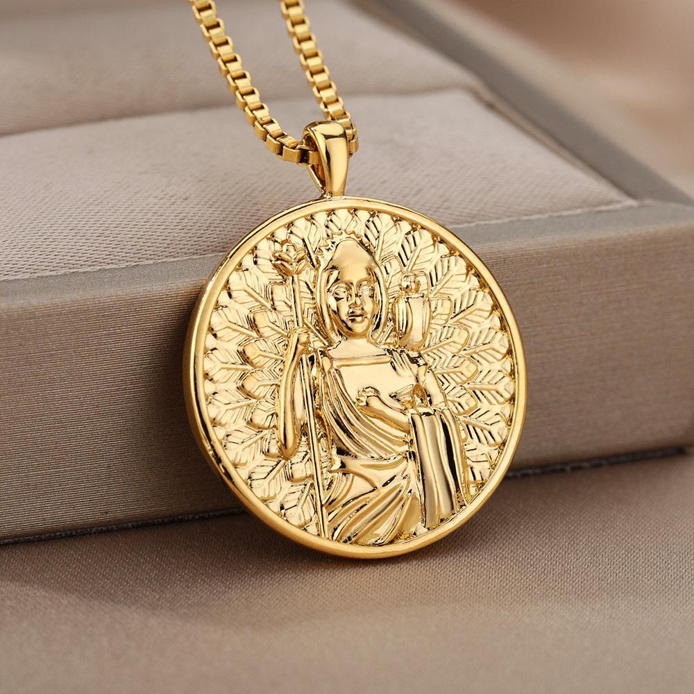 Queen Elizabeth Gold Coin Necklace, Titanium Plated 18K Gold, Ins Women's Collarbone Chain, Creative Gold Coin Accessories