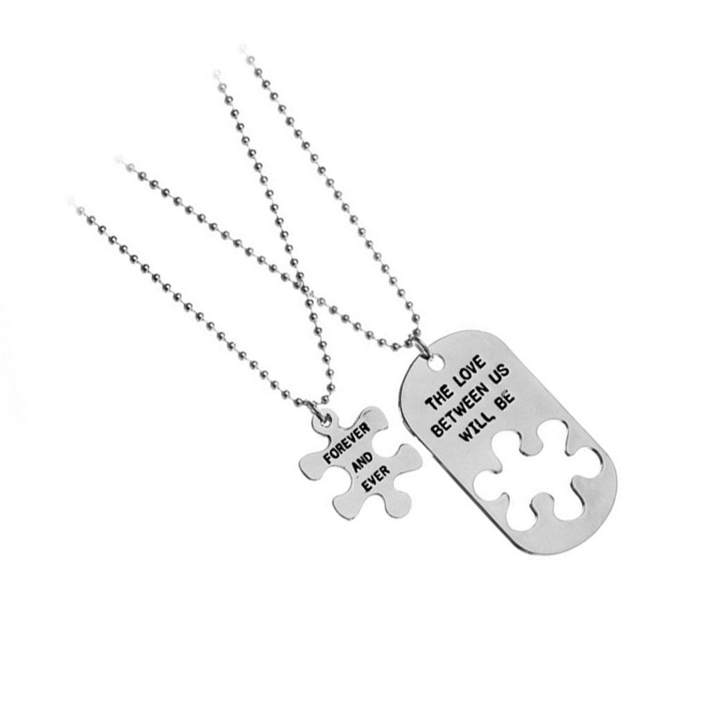 2Pcs Couples Lovers Disc Necklace Letters Women Girls Men Personalized Puzzle Pendant Sweater Chain