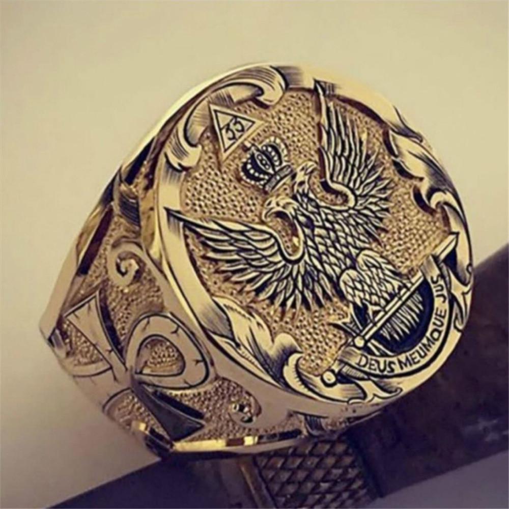 Atmosferyczny Męski Pierścień Korona z Dwugłowym Orłem Kreatywny Ręcznie Wykonany Element